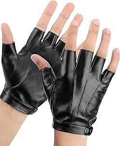KEMIMOTO Fingerless Driving Gloves PU Faux Leather Outdoor Sport Black Half Finger Glove for Men Women Teens, Black