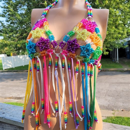 Glitter Star Kandi Bra: Rave Festival Beaded Harness - Etsy