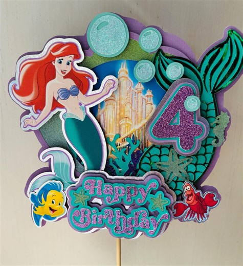 Mermaid Birthday Cake Topper, Under the Sea, Arial, Princess Birthday, Glitter - Etsy