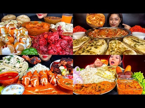 ASMR EATING BUTTER CHICKEN MUSHROOM MATAR MASALA JEERA NAAN BUTTER MASALA EATING VIDEOS EATING SHOW