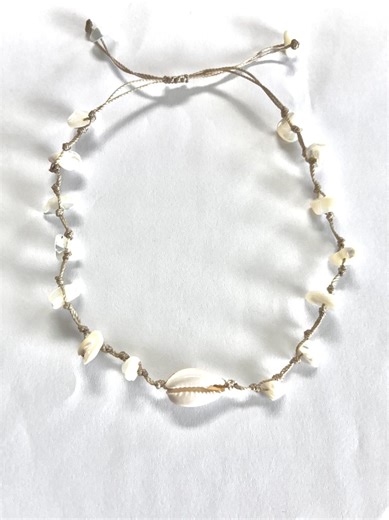 Shell Anklet With Mother of Pearl, Cowrie Shells, Adjustable Macrame Cord - Etsy