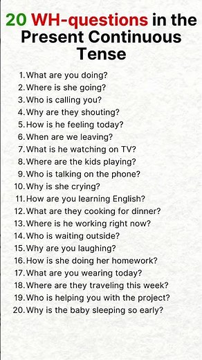 20 WH Questions in Present Continuous Tense | English Grammar | tenses
