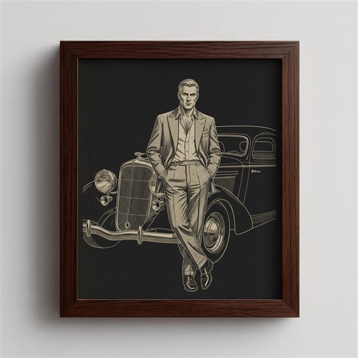 Printable Gangster Art, Retro 1930s Noir Wall Decor, Vintage Car & Suit Illustration, Mafia Poster, Classic Masculine Digital Download - Etsy Australia