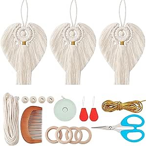 FREEBLOSS 3 Set DIY Macrame Angel Kit - Hanging Ornament Boho Wall Decor - Spring Gift for Mom Girls - Beginners DIY Kit