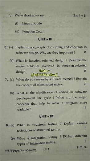 Software Engineering Question paper 2025. MDU BCA 4th sem question paper #mdu #bca #shorts #exam