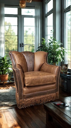 Rustic craftsmanship, refined luxury. 🤎 This handcrafted leather chair blends rich croc-embossed detail, fringe accents, and supple top-grain leather for a statement piece that’s as bold as it is timeless. Perfect for ranch homes, mountain lodges, or anyone who loves the warmth of rustic luxury. ✨ Financing available up to 60 months 📍 Visit us in Corsicana, TX 📞 972-849-4276 🌐 thevaultrustic.co Come experience the beauty of Western luxury furniture, built to last for generations. | The Vault