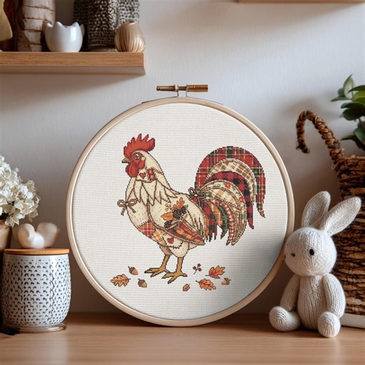 Rooster Cross Stitch Pattern Instant PDF Download - Patchwork Rooster 2 Watercolor Cross Stitch Hand Embroidery Farm Animal Chicken Pattern - Etsy UK