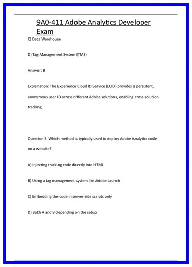 9A0411 Adobe Analytics Developer Exam 636x882