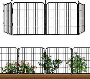 Garden Fence - 24in(H) × 8Ft(L), 4 Panels, Heavy Duty Iron Metal Animal Barrier Yard Fencing - No Dig Fences for Indoor & Outdoor Pet Dog, Stylish Versatile Garden Borders