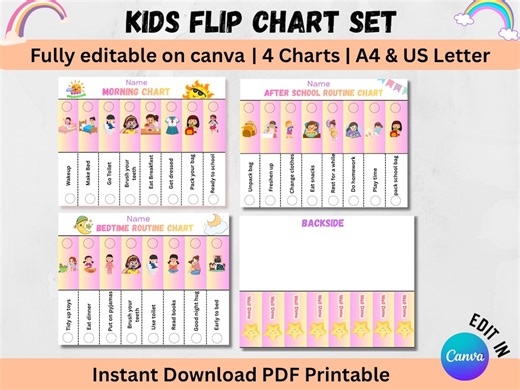 Kids Flip Routine Chart, ADHD Visual Schedule, Morning Afterschool Bedtime (Digital Download)