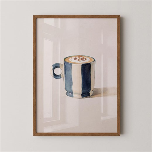Blue Coffee Wall Art: Striped Coffee Cup Print, Navy Kitchen Wall Art, Coffee Lover Gift (digital Download) - Etsy