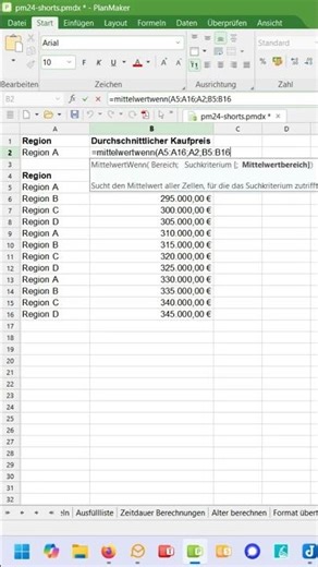 PlanMaker Durchschnittlicher Kaufpreis