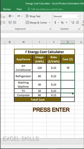 Energy Cost Calculator in Excel | Calculate Electricity Bill Automatically