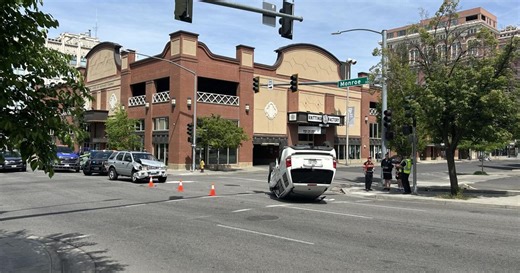TRAFFIC ALERT: Flipped car blocks eastbound First Avenue at Monroe; no injuries reported