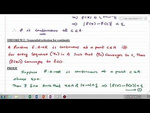 Continuous functions - definition, sequential criterion, discontinuity criterion.