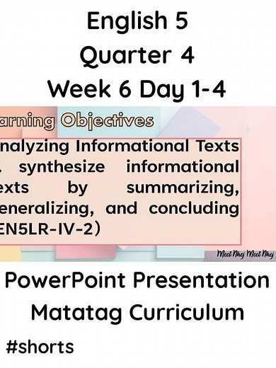 English 5 Matatag Curriculum PowerPoint Presentation Quarter 4 Week 6 Day 1-4 #grade5matatag #ppt
