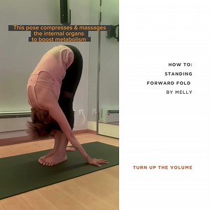 Standing Forward Fold (#Uttanasana) lengthens the spinal column and stretches the backs of the legs and the back muscles. This yoga pose targets hamstrings, lower back and spine, and also involves calves, middle back / lats and upper back & lower traps muscles. It helps relieve back stiffness and neck tension, stretches the chest, strengthens the legs, and stimulates the belly. | LAVA Yoga & Fitness Singapore