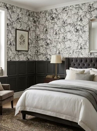 Black & White Wallpaper + 3D Wainscoting Look #everwallpaper