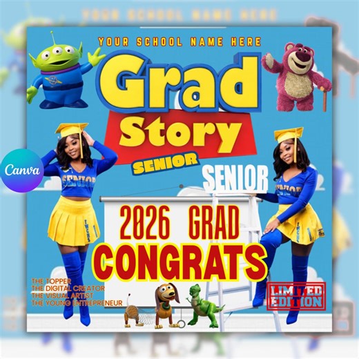 Graduation Party Flyer, Grad Story Senior Flyer, Senior Graduation Announcement, Class of 2026 Flyer, Canva Editable - Etsy