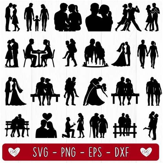 Couple Silhouette SVG Bundle: 34 Wedding Clipart & Valentines (digital Download) - Etsy Canada