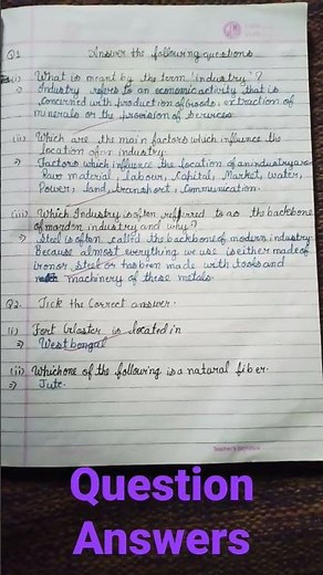 Class 8 geography question answer of ch-5! Industries!