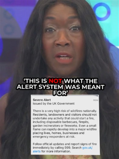 'Surely telling me not to have a BBQ is not in my view what the alert system was meant for...' Nana Akua hits out at the emergency alert sent out to Britons yesterday warning people against lighting any fires amid a severe wildfire risk. #labour #government #gbnews