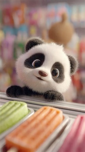 The baby panda was very sad! His popsicle fell, but he found an even sweeter friend! #babyshorts