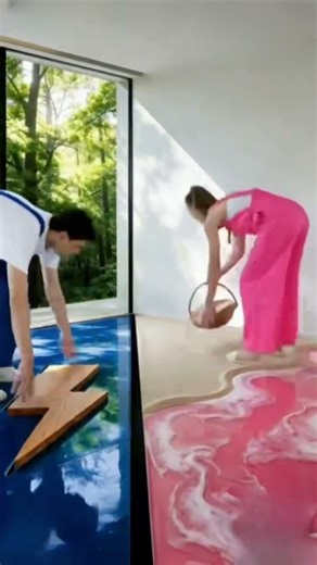 THIS SPLIT FLOOR IS INSANE! 😱💙🩷 Luxury Epoxy Transformation