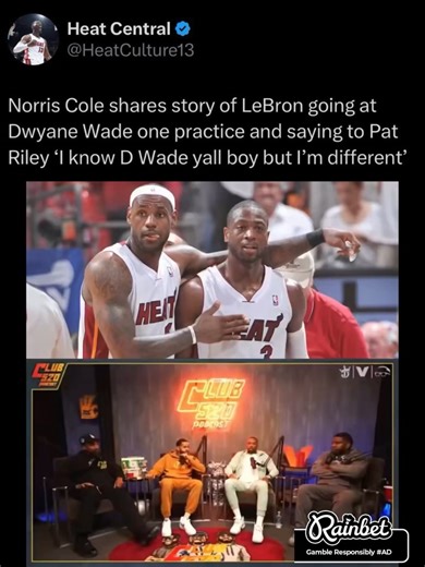 Ball 44 on Instagram: "Norris Cole once shared a story about an intense Miami Heat practice where LeBron James and Dwyane Wade went at each other in a way that raised the entire gym’s energy. What started as a normal session turned into a competitive one-on-one battle, with everyone else just watching the two superstars. Cole said LeBron was clearly trying to prove a point, but he also made it clear Wade was just as special and competitive. Wade hit a few tough shots early, and the team immediat