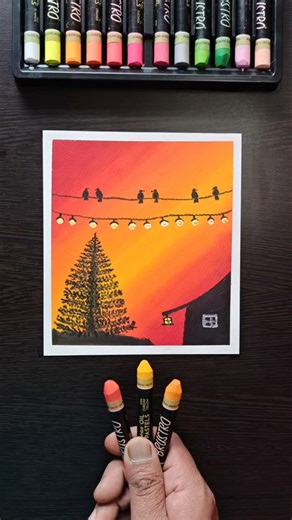 🎨 Easy Sunset Painting | Oil Pastel Art #artshorts #easytutorial #acrylicpainting #oilpasteldrawing