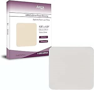 Amazon.com: Areza Medical - Silver Foam Wound Dressing Pad - Sterile - 4.25" X 4.25" (10.8 cm X 10.8 cm) - 5 PCS per Box : Health & Household