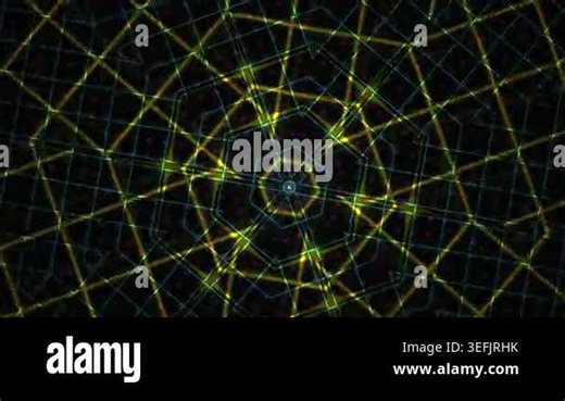 A mesmerizing abstract animation featuring a glowing yellow hexagonal geometric network pattern against a dark background. The intricate lines and shapes create a sense of depth and complexity Stock Video Footage - Alamy