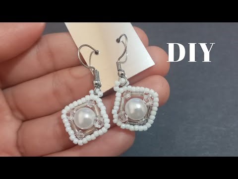 Cute pearl and bugle beads earrings/How to make EASY beaded earrings!
