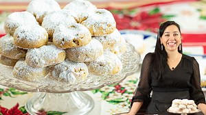 I love these cookies!! This is an updated version and very easy to make. Add these cookies to your Holiday cookie boxes :) Get the recipe here: https://www.dimitrasdishes.com/classic-greek-kourabiedes-christmas-cookies-that-melt-in-your-mouth/ Buy Orange Blossom water here: https://amzn.to/3XRbcB7. (affiliate link) | Dimitra's Dishes