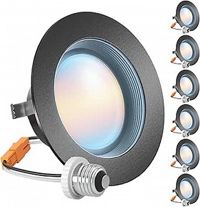 Sunco 6 Pack LED Can Lights 4 Inch, Black Recessed Lighting, Selectable CCT 2700K/3000K/3500K/4000K/5000K, 600 LM, Dimmable, 8W=40W, Baffle Trim, 50,000 Lifetime Hours