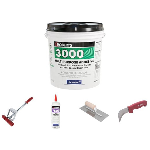 ROBERTS Vinyl Flooring Install Kit: Trowel, 4 Gal Adhesive, Seam Sealer, Knife and Roller - The Home Depot