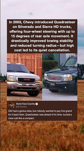 In 2003, Chevy introduced Quadrasteer on Silverado and Sierra HD trucks, offering four-wheel steer