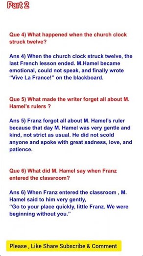 The Last Lesson | Class 12 | Important Q&A for Board Exam