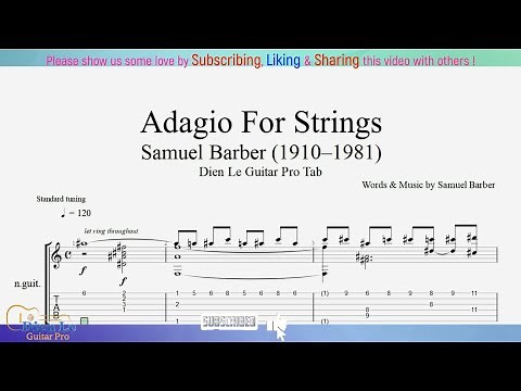 Adagio For Strings by Samuel Barber - for Guitar Classical with TABs