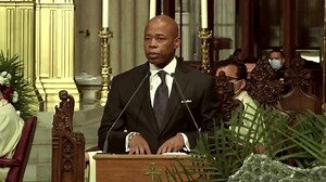 New York City Mayor Eric Adams eulogizes Jason Rivera, a 22-year-old police officer who was killed last week while responding to a domestic violence call in Harlem | Reuters
