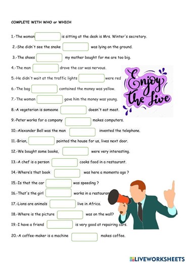 Relative pronouns :who or which worksheet