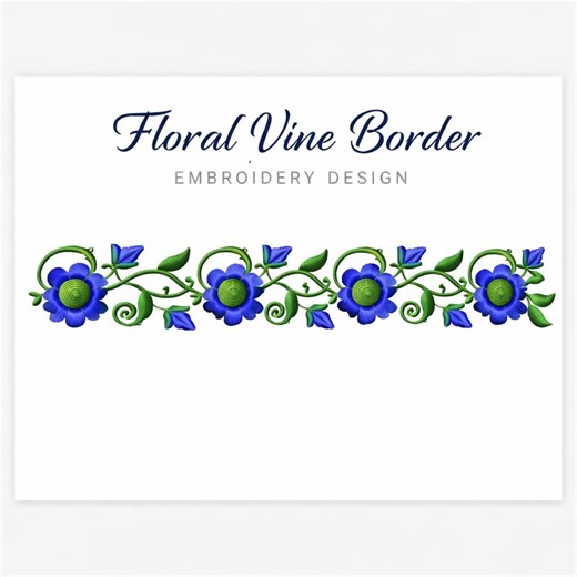 Floral Vine Border Embroidery Design | Seamless Blue Flower Border Pattern (digital Download) - Etsy