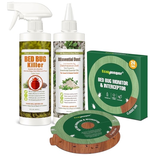 Bed Bug Defense Kit – DEssential Dust, 16 oz Spray & 48 ct Traps – Non-Toxic, Kills Eggs & Resistant Bugs, Child & Pet Safe