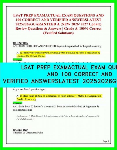 LSAT PREP EXAM EXAM QUESTIONS AND 100 CORRECT AND VERIFIED ANSWERS LATEST 2025 2026 GUARANTEED A++