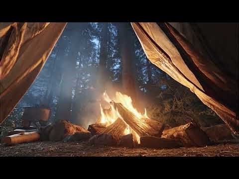 ASMR Cozy Campfire at Night ⛺️🔥 | Static Camera, Crackling Fire & Soft Night Ambience
