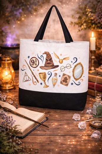 Wizard Lovers Canvas Tote Bag, Large Book Lover Tote, Whimsical Everyday Shoulder Bag, Cute Reusable Bag Gift - Etsy
