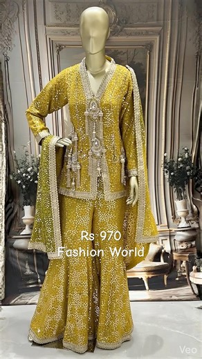Haldi Mehendi Yellow Sequin Sharara Punjabi Suit❤️