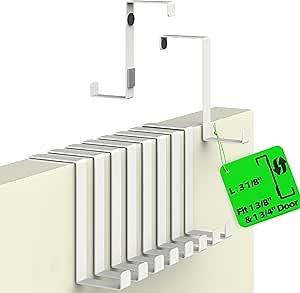 Menz Set of 10 Over The Door Hooks - White Coat Hanger, 2-Sided Towel Holder fits 1 3/8" & 1 3/4" - Hooks for Hanging with Anti-Scratch Felt Pads, Wreath Hanger with Removable Sticky Non-Slip Dots