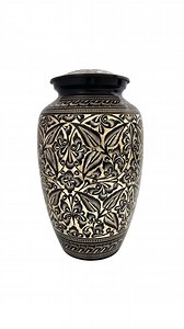 Hand Engraved Floral Cremation Urn – Black & Gold Brass, Adult Size - Etsy