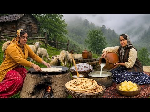 Peaceful Nomadic Life of Iran: Ancient Butter Making Method ,Fresh Bread & Simple Village Breakfast